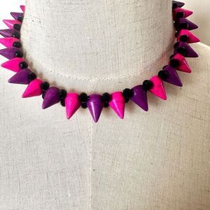 Pink and purple cone shaped beaded choker necklace